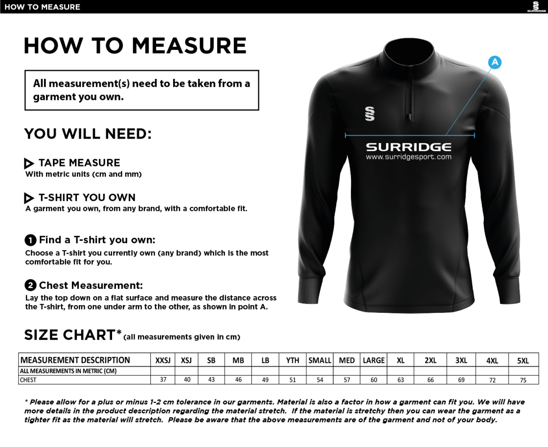 Ovington CC ACTIVE PERFORMANCE TOP - Size Guide