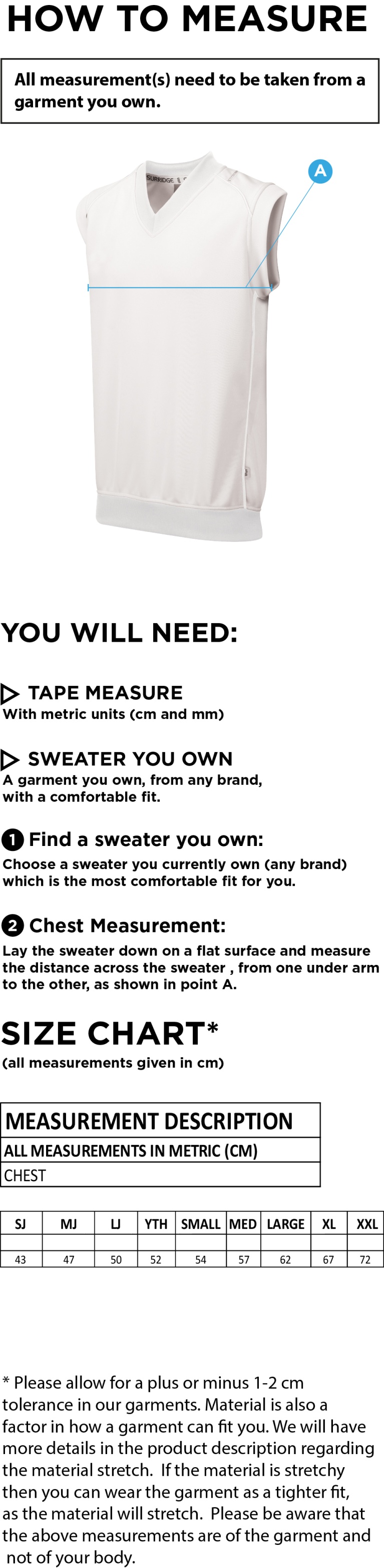 Dual Sleeveless Sweater - Size Guide