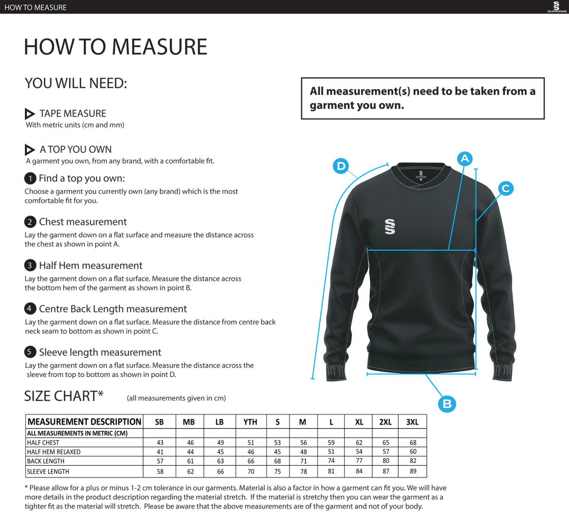 Ovington CC Run Out Top : Navy - Size Guide