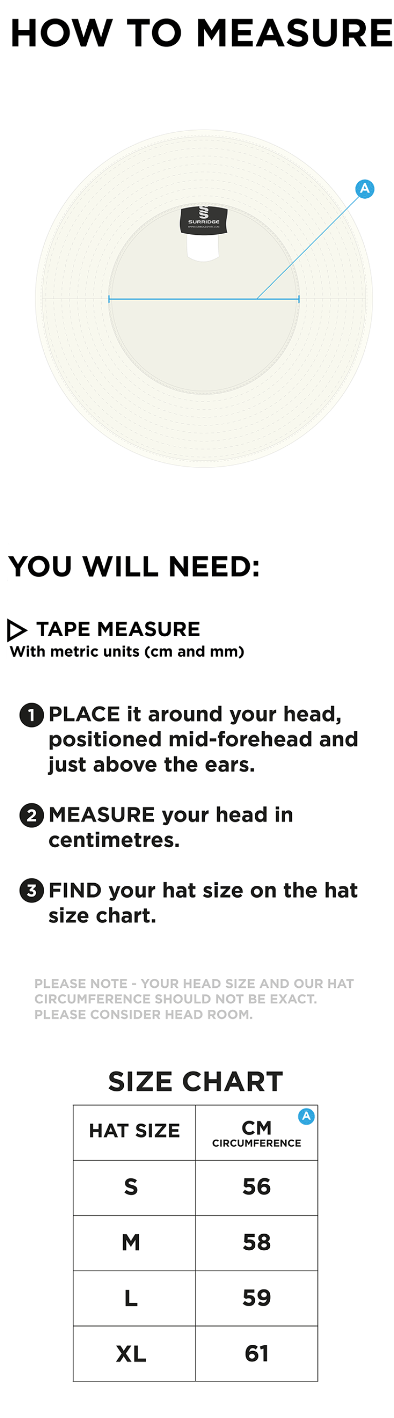 OVINGTON CC Floppy Hat - Ivory - Size Guide